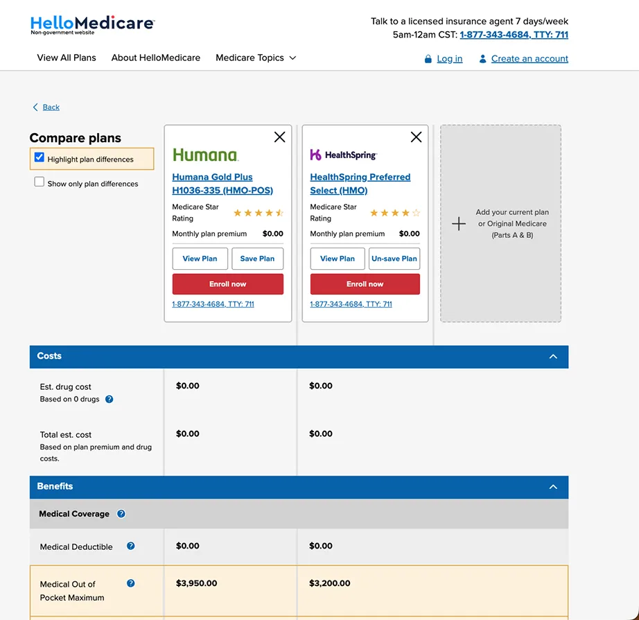 HelloMedicare - Compare Page