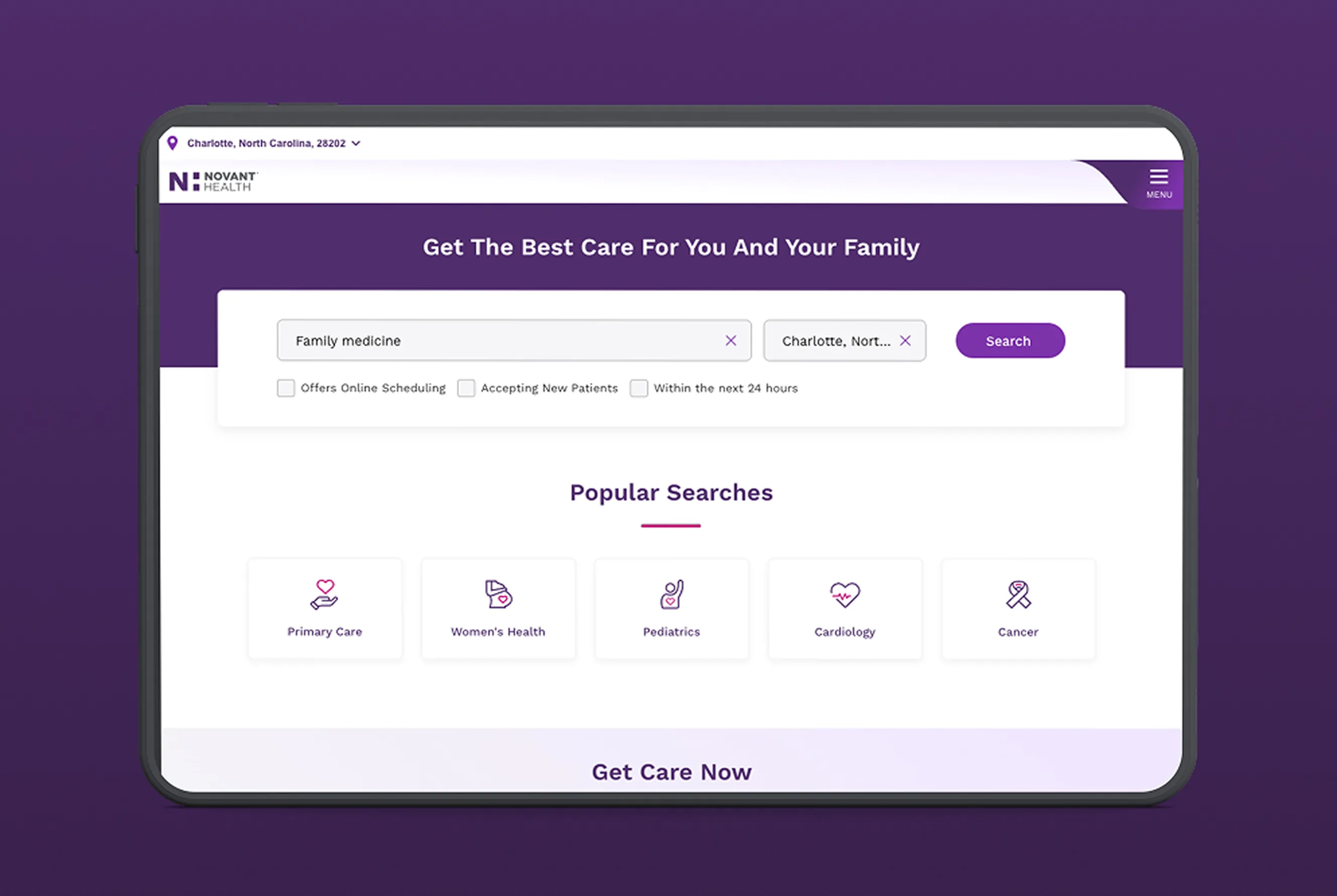 Novant Health - Tablet - Homepage
