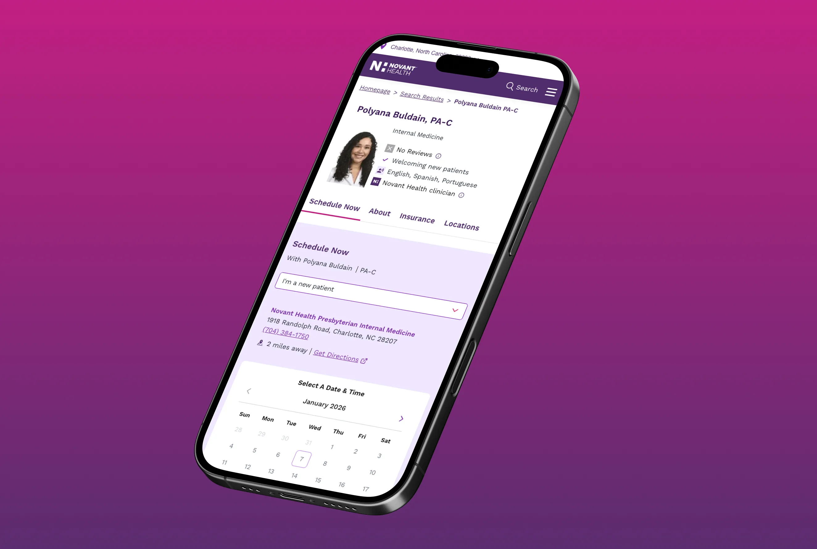 Novant Health - iPhone - Provider Page