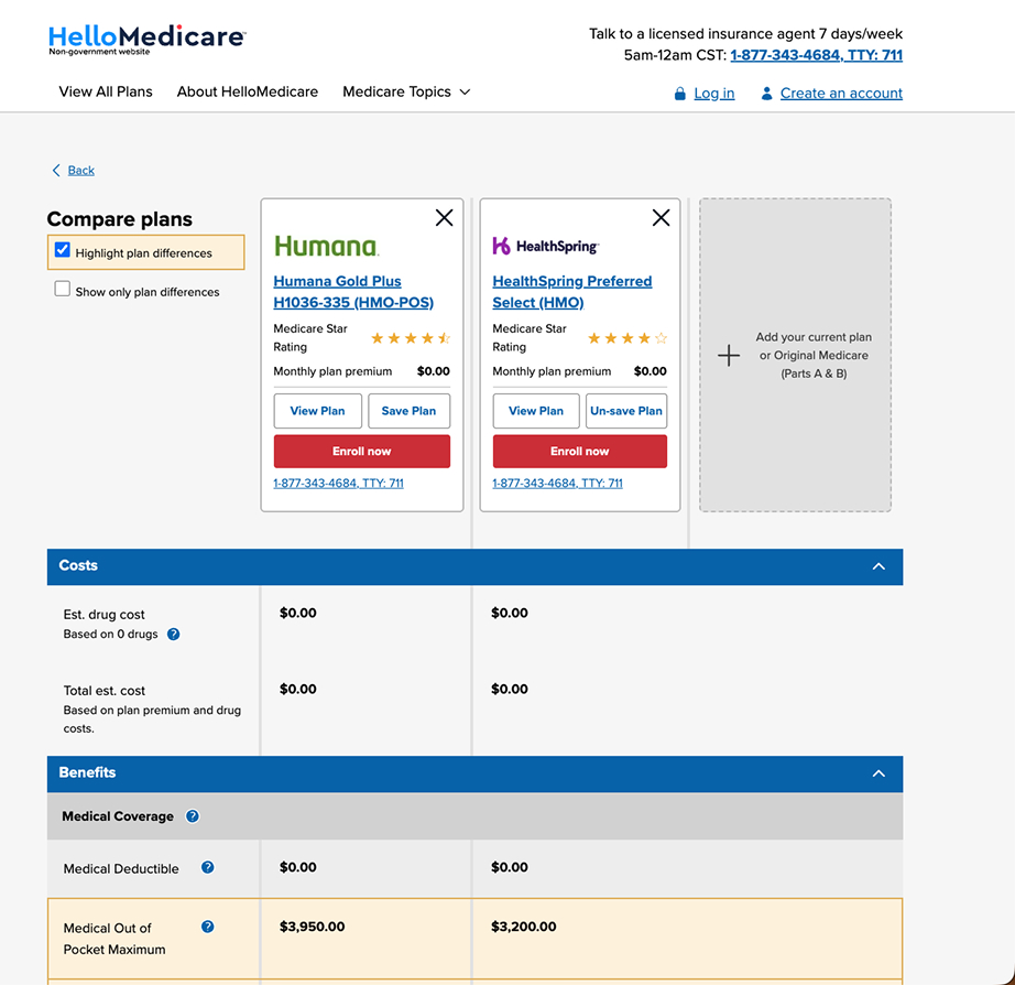 HelloMedicare - Compare Page