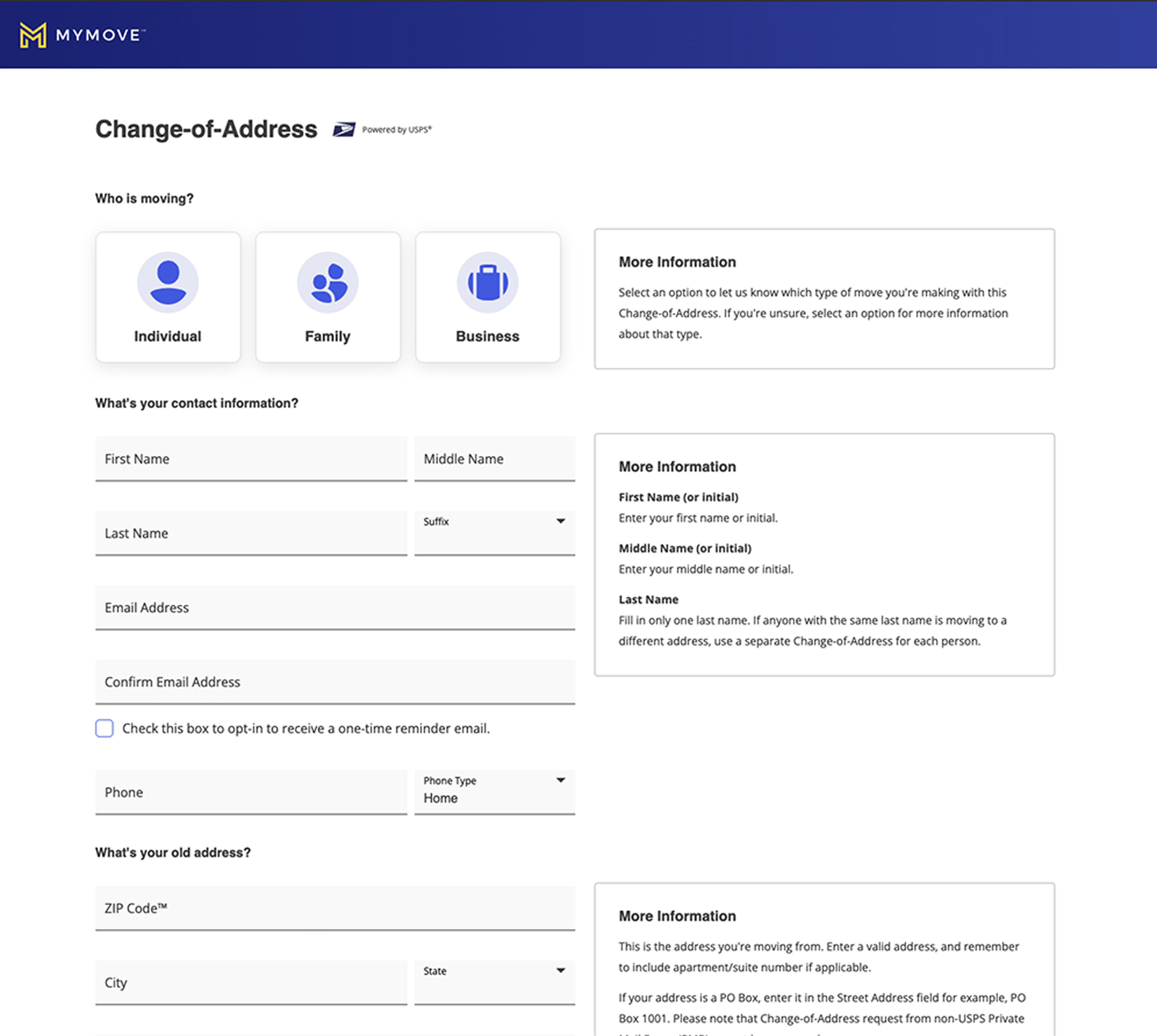 MYMOVE - Desktop Homepage - Change of Address