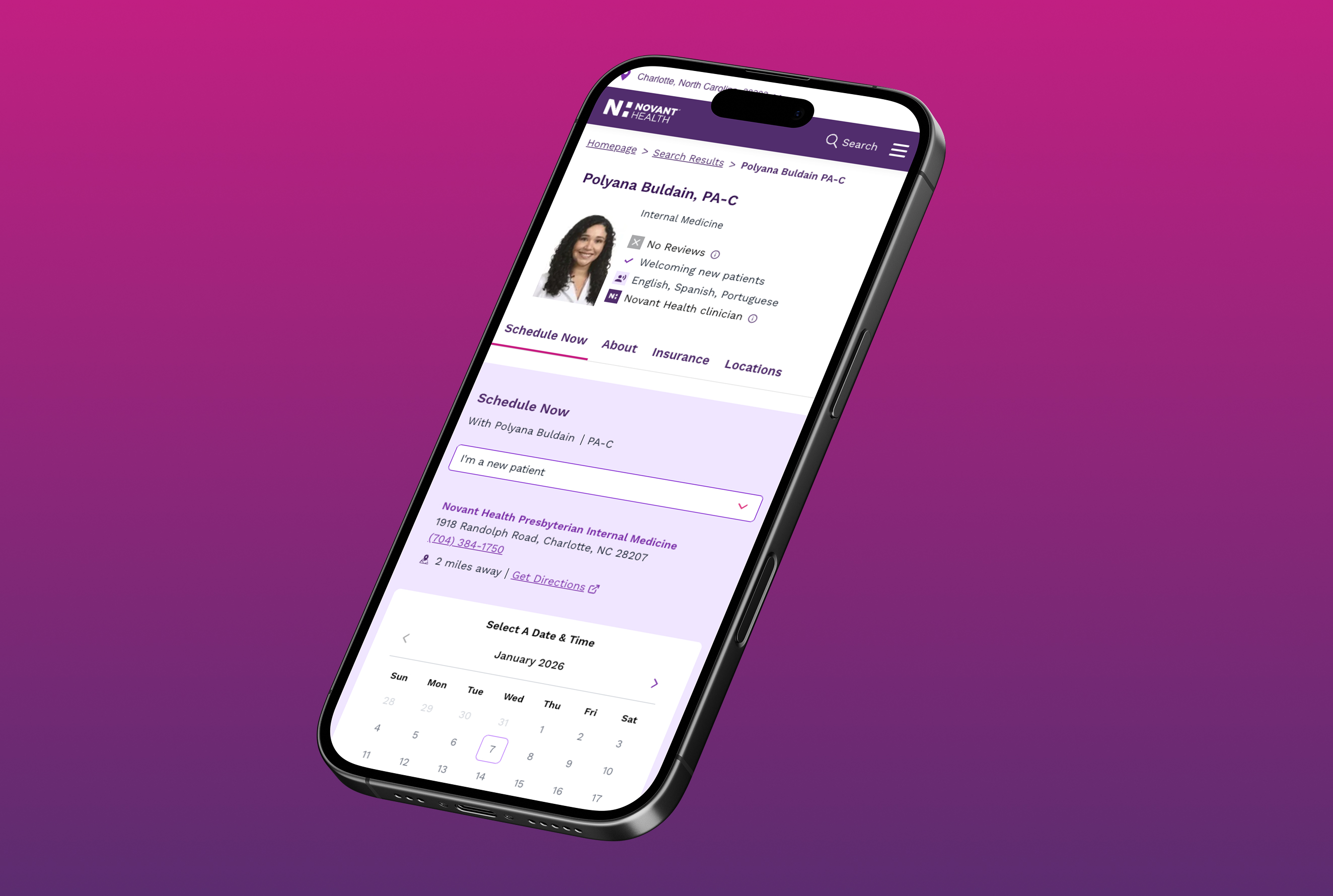 Novant Health - iPhone - Provider Page